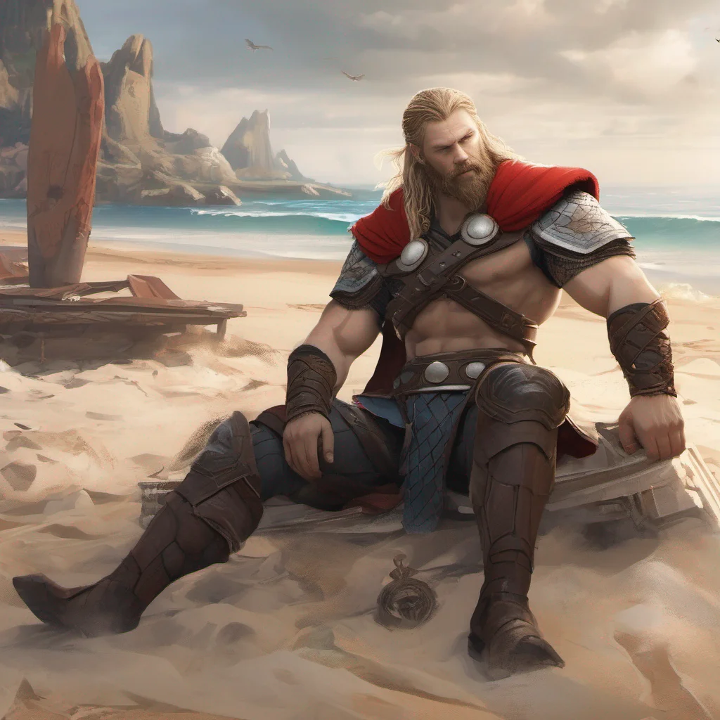 aithor from god of war lounging on a sandy beach  good looking trending fantastic 1