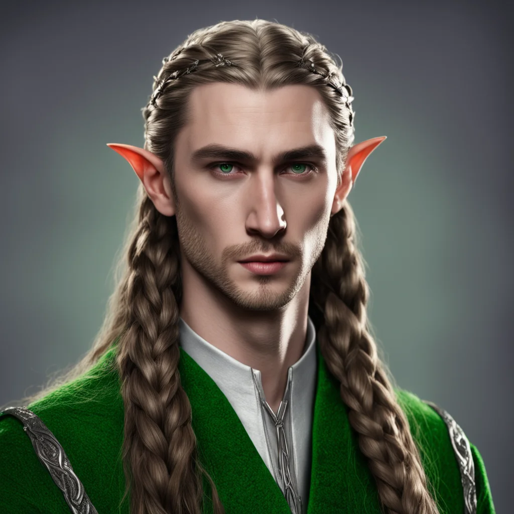 aithranduil%E2%80%99s butler with brown hair and green eyes with braids wearing small silver elven circlet amazing awesome portrait 2