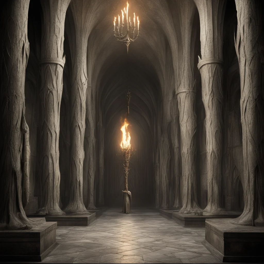 aithranduil%E2%80%99s halls with elvish statues holding torch light amazing awesome portrait 2