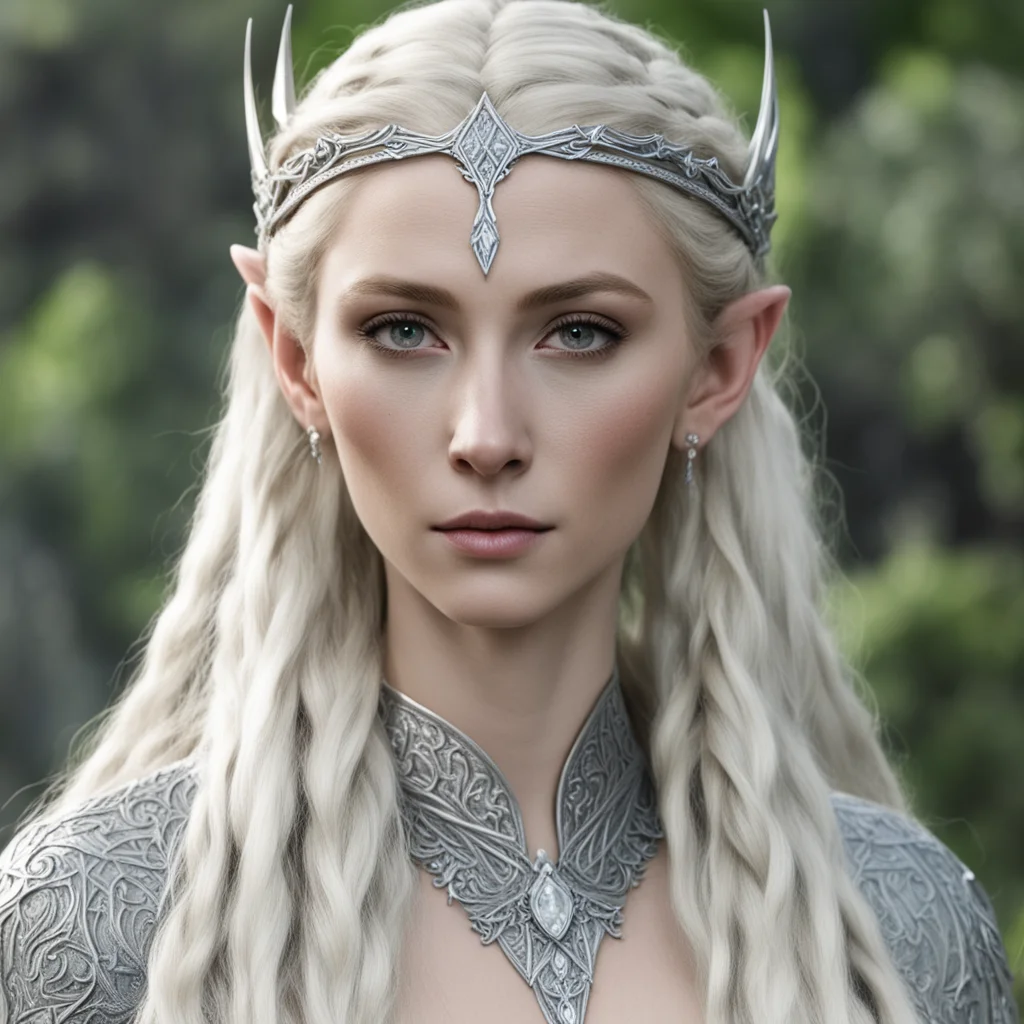 aithranduil%E2%80%99s wife with blond hair and braids wearing silver silvan elvish circlet with large center diamond amazing awesome portrait 2