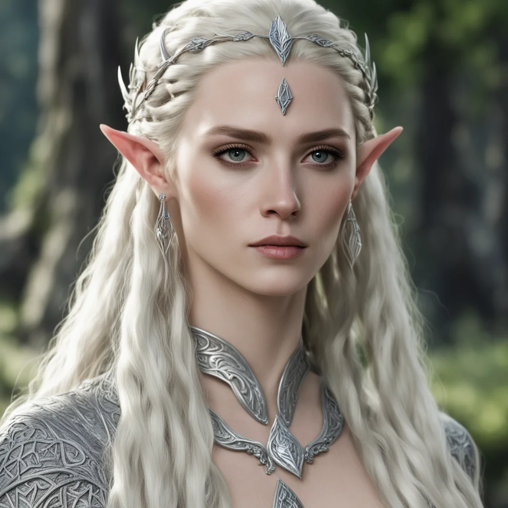 aithranduil%E2%80%99s wife with blond hair and braids wearing silver silvan elvish circlet with large center diamond good looking trending fantastic 1