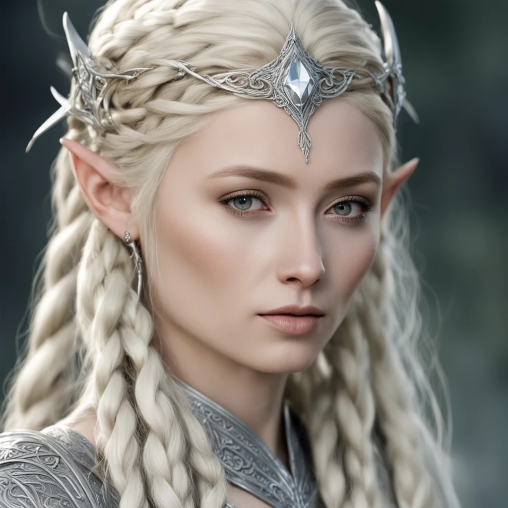 aithranduil%E2%80%99s wife with blond hair and braids wearing silver sindarin elvish circlet with large center diamond  amazing awesome portrait 2