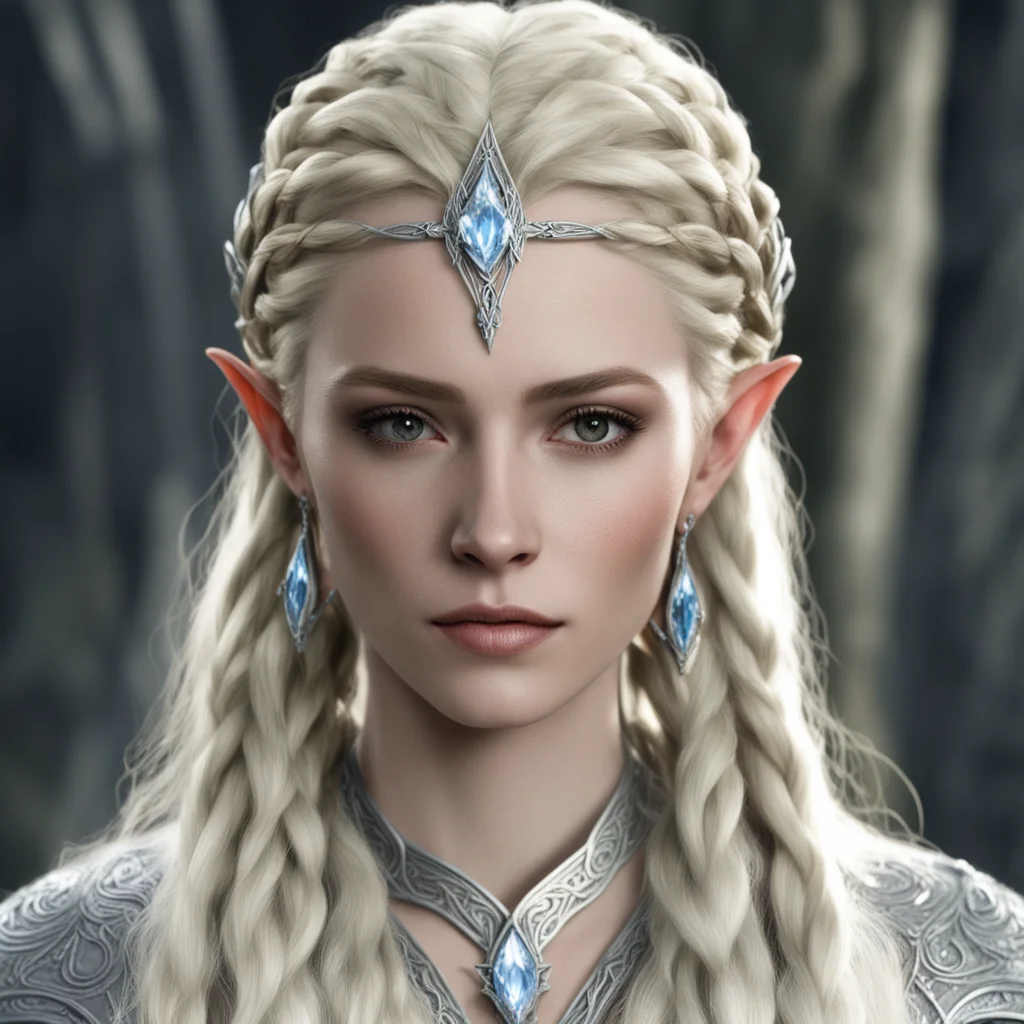 aithranduil%E2%80%99s wife with blond hair and braids wearing silver sindarin elvish circlet with large center diamond  good looking trending fantastic 1