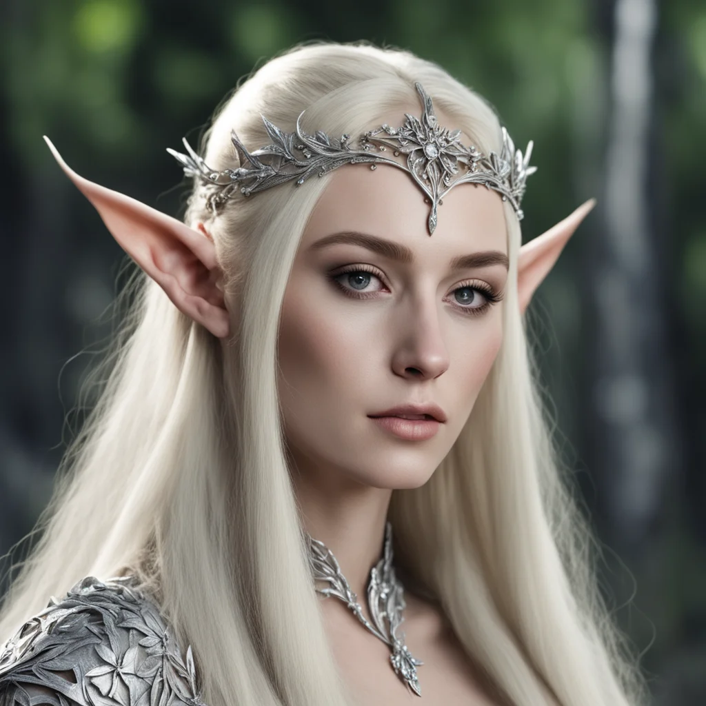 aithranduil%E2%80%99s wife with blond hair wearing silver flower wood elf circlet with diamonds amazing awesome portrait 2