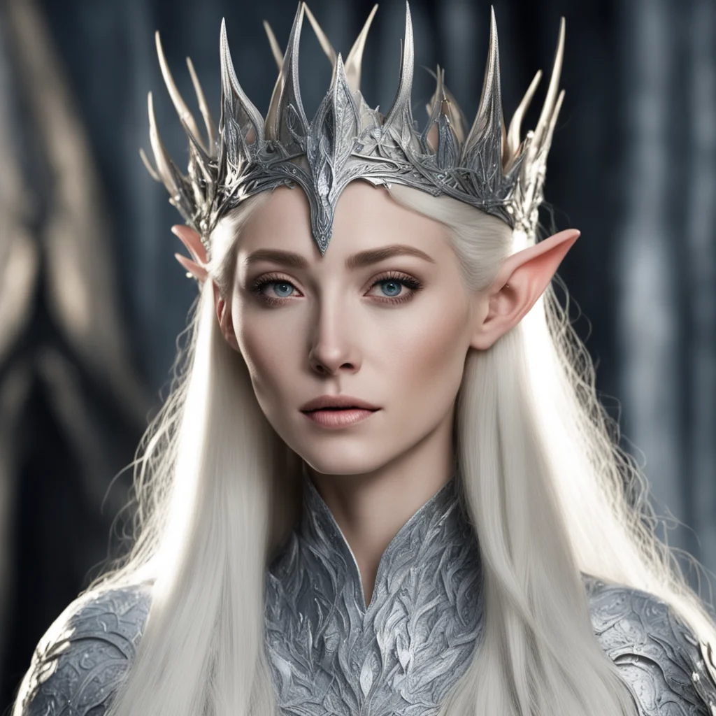 aithranduil%E2%80%99s wife with blond hair wearing silver wood elf crown with diamonds amazing awesome portrait 2