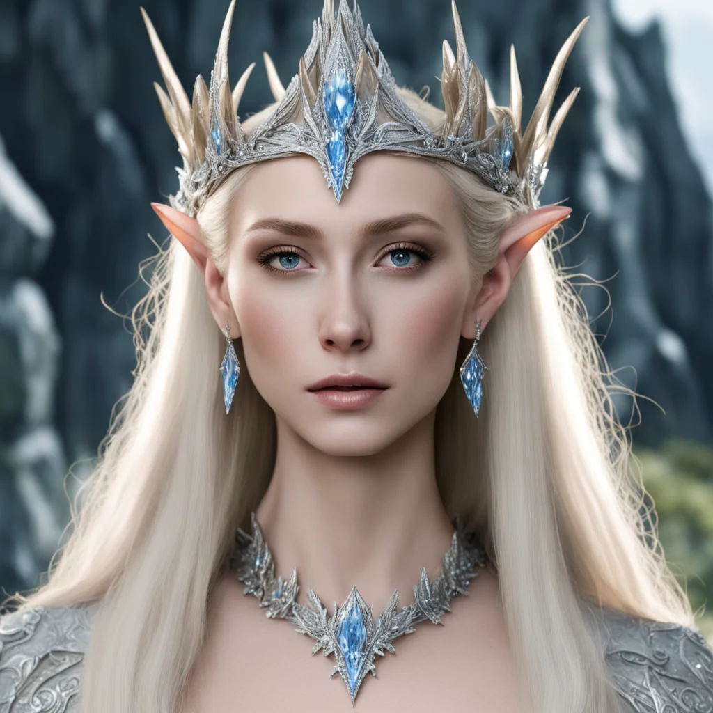 aithranduil%E2%80%99s wife with blond hair wearing silver wood elf crown with diamonds good looking trending fantastic 1