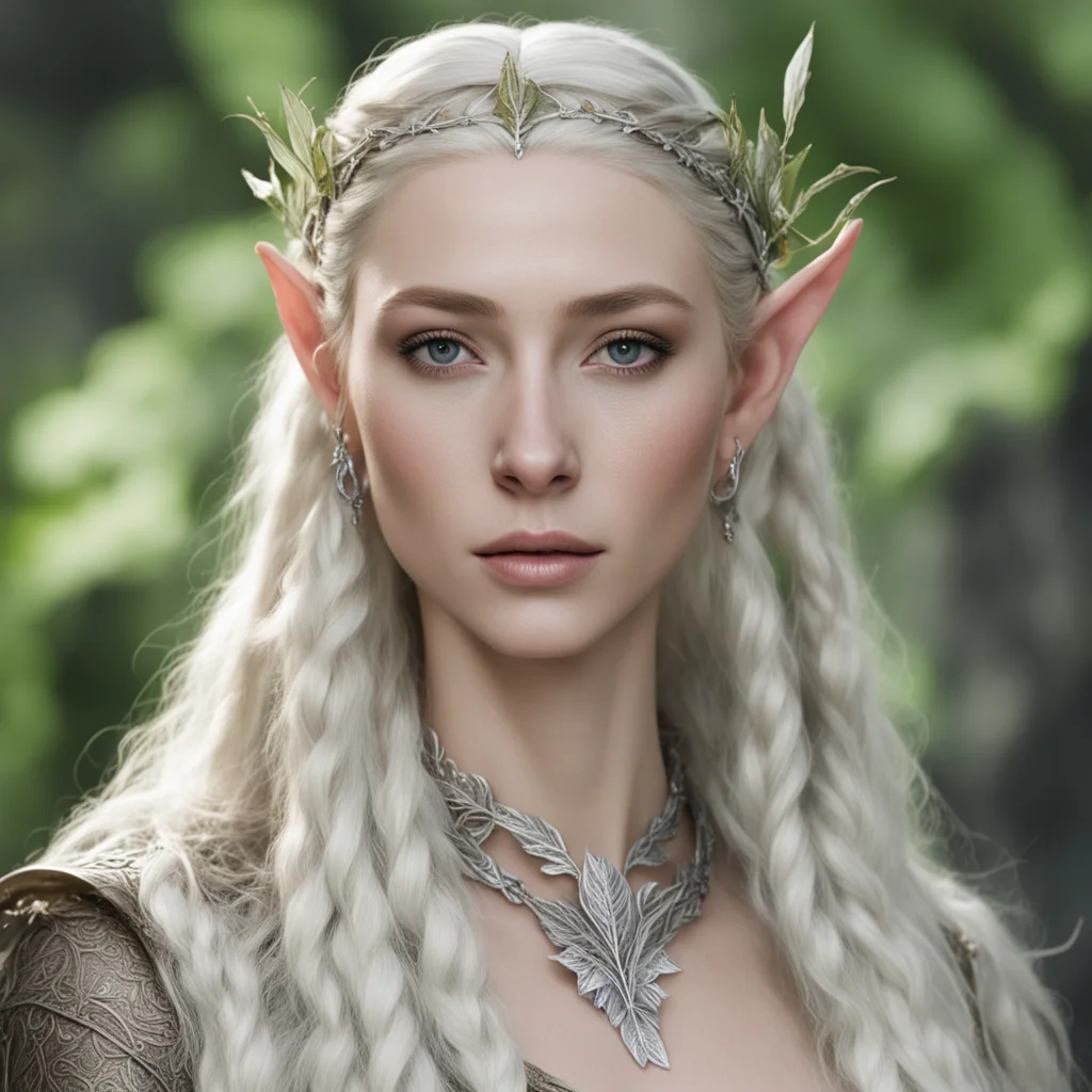 aithranduil%E2%80%99s wife with blond hair with braids wearing silver beech leaf elven circlet with diamonds amazing awesome portrait 2