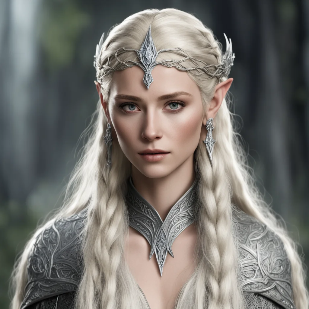 aithranduil%E2%80%99s wife with blond hair with braids wearing silver elvish circlet with diamonds amazing awesome portrait 2