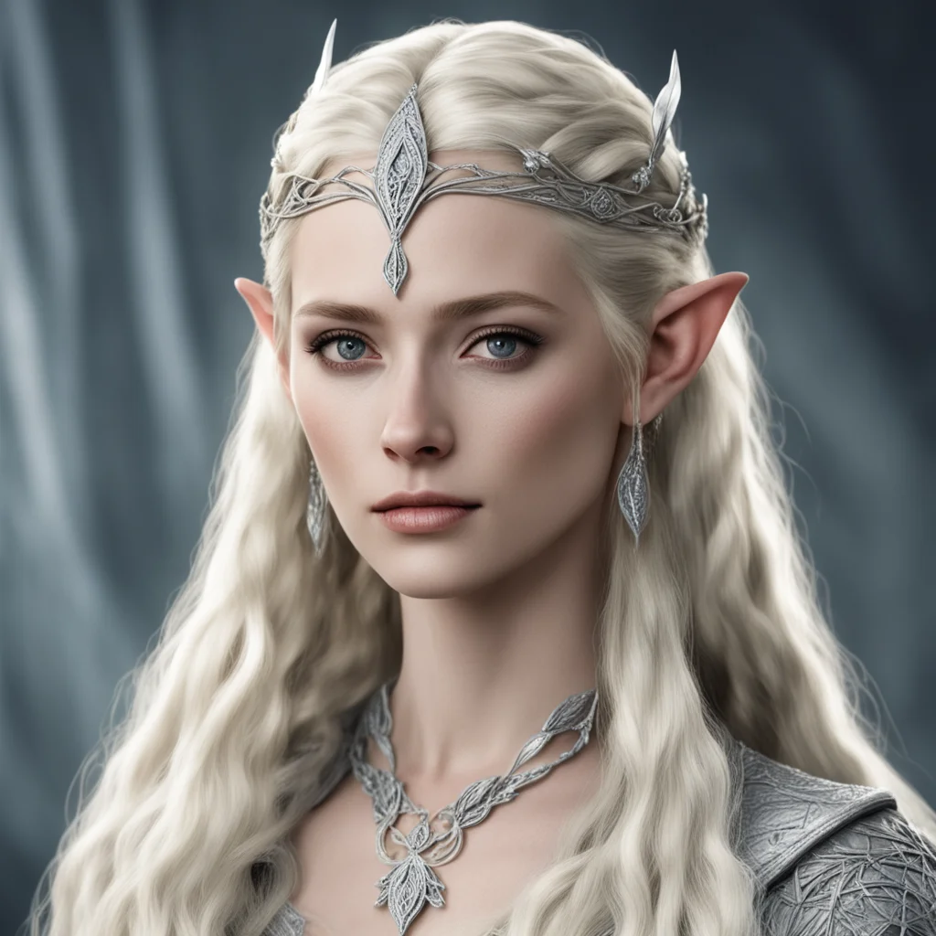 aithranduil%E2%80%99s wife with blond hair with braids wearing silver elvish circlet with diamonds good looking trending fantastic 1