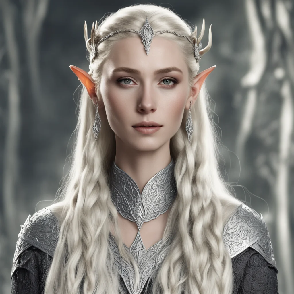 aithranduil%E2%80%99s wife with blond hair with braids wearing silver nandaran elvish circlet with diamonds amazing awesome portrait 2