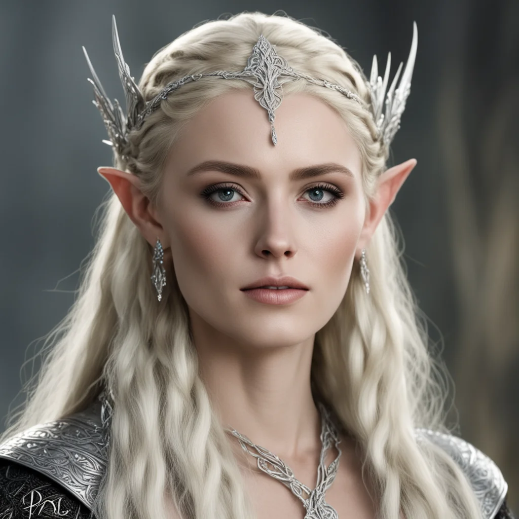 aithranduil%E2%80%99s wife with blond hair with braids wearing silver nandaran elvish circlet with diamonds good looking trending fantastic 1