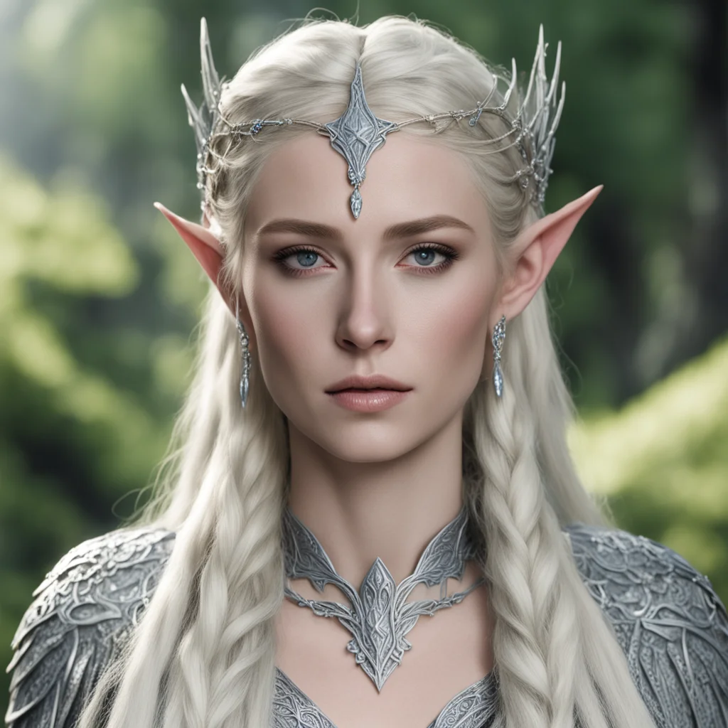 aithranduil%E2%80%99s wife with blond hair with braids wearing silver sindarin elvish circlet with diamonds good looking trending fantastic 1