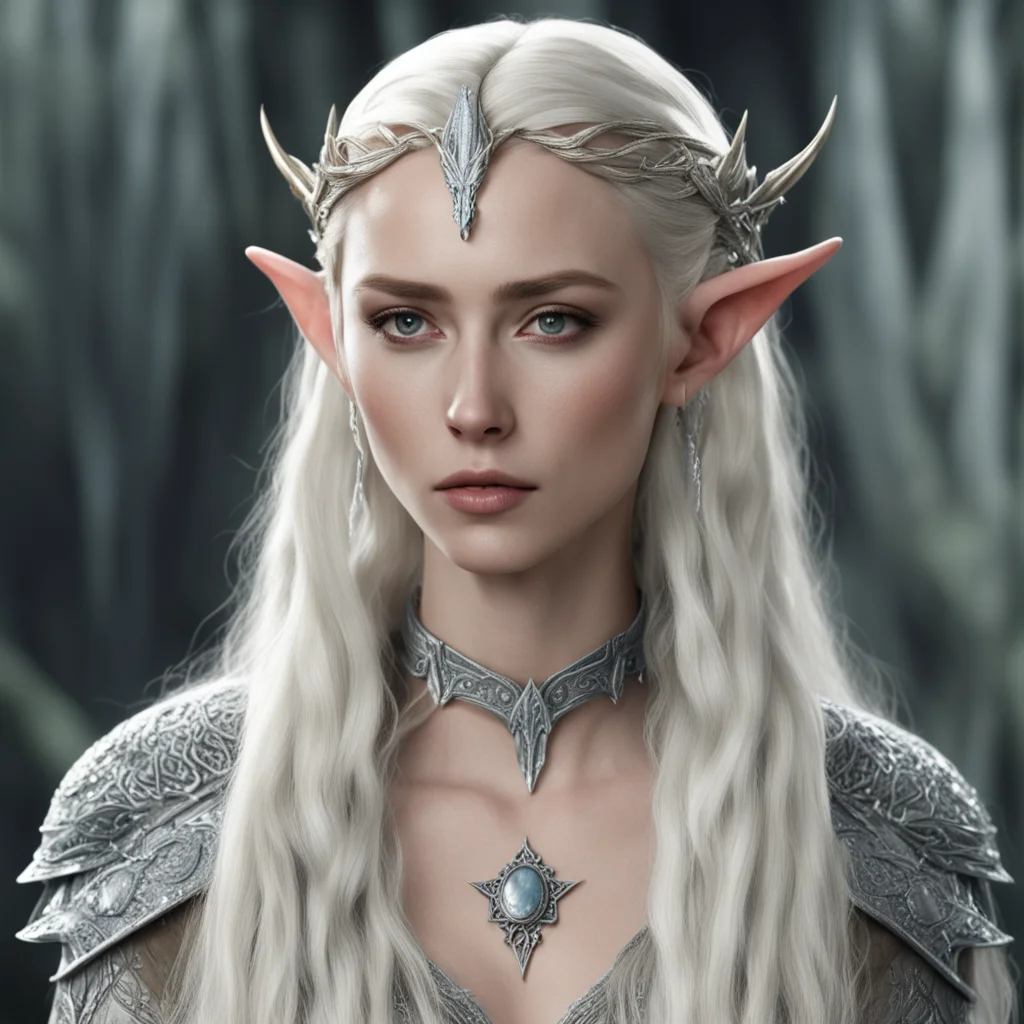 aithranduil%E2%80%99s wife with blond hair with braids wearing silver wood elf circlet with diamonds amazing awesome portrait 2