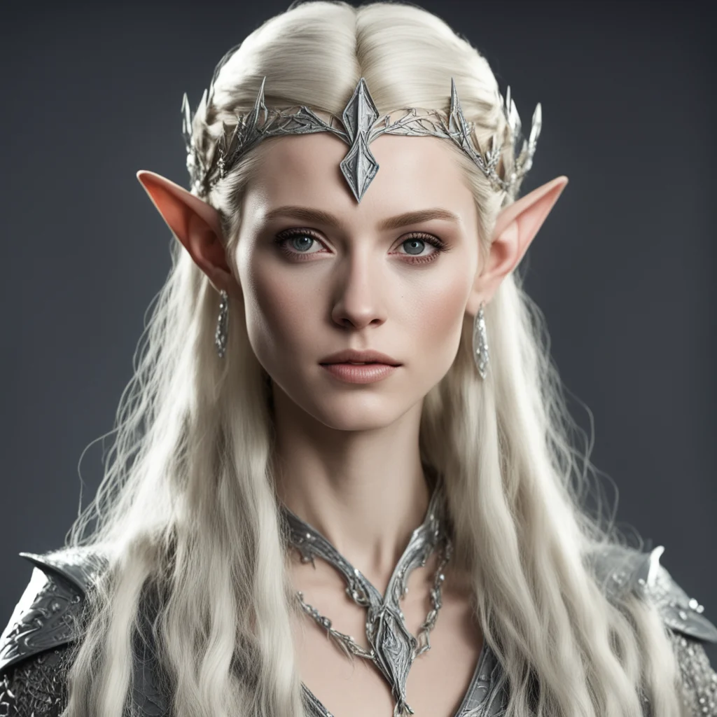 aithranduil%E2%80%99s wife with blond hair with braids wearing silver wood elf circlet with diamonds good looking trending fantastic 1