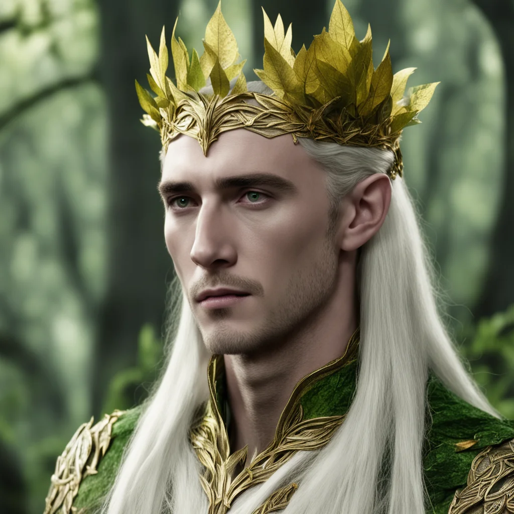 thranduil wearing circlet made from leaves made of gold