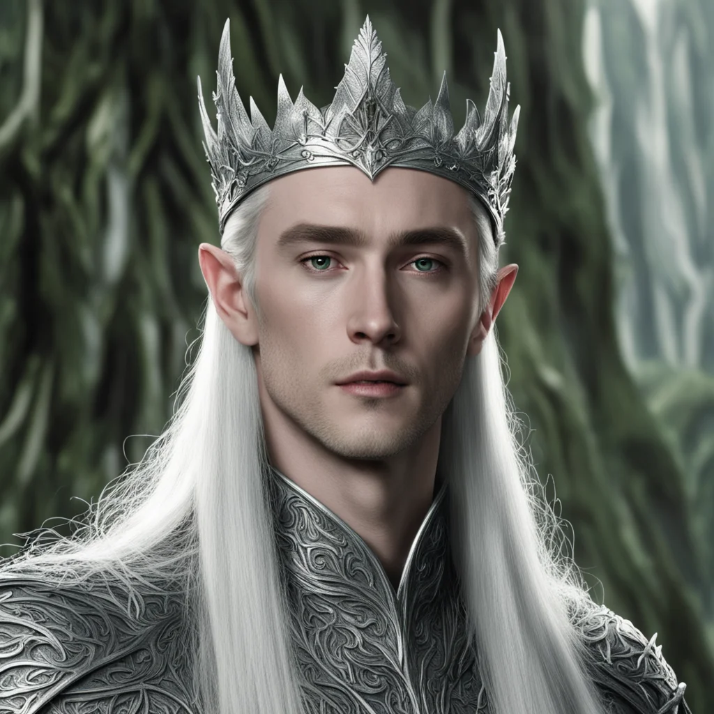 aithranduil wearing silver crown of greenwood confident engaging wow artstation art 3