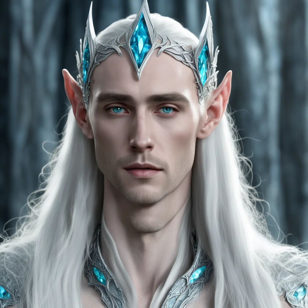 thranduil wearing silver elven circlet with pale blue diamonds confident engaging wow artstation art 3