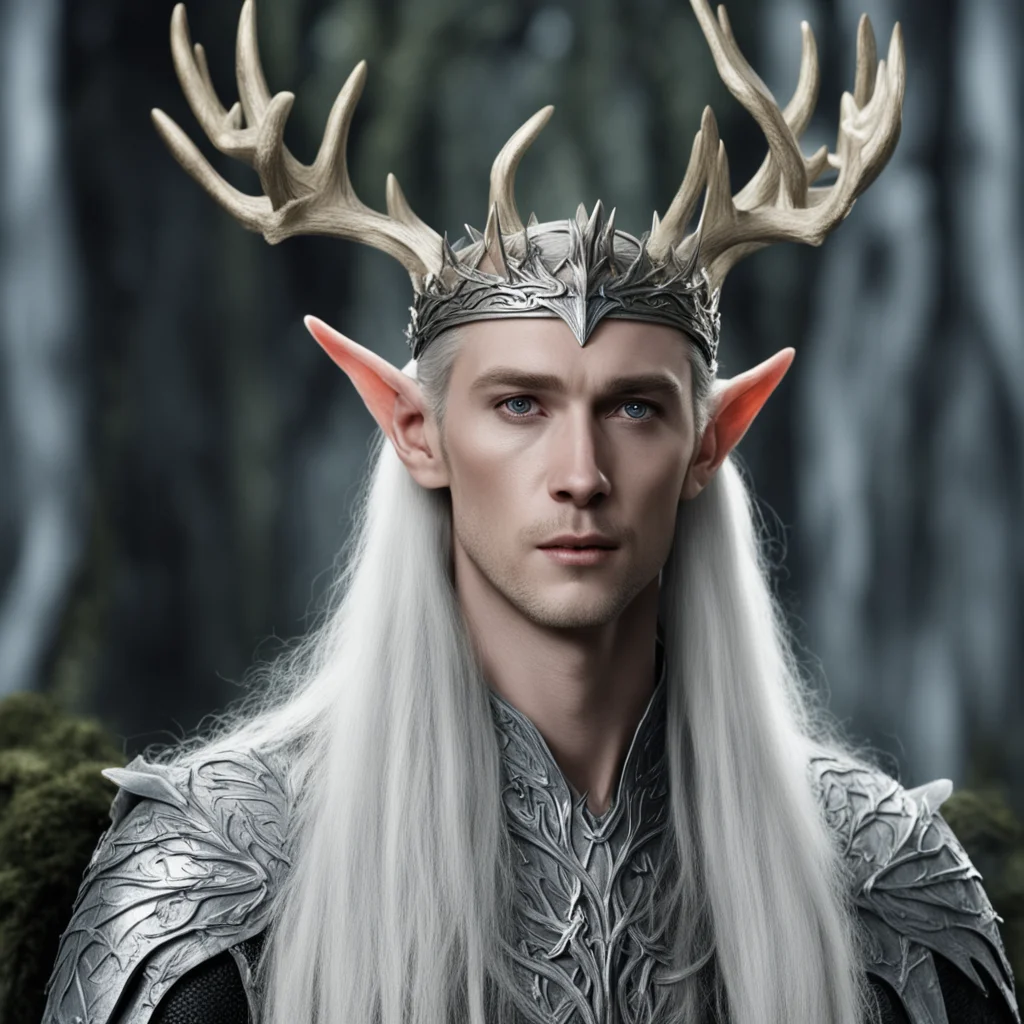aithranduil wearing silver wood elf crown with elk graven into crown amazing awesome portrait 2