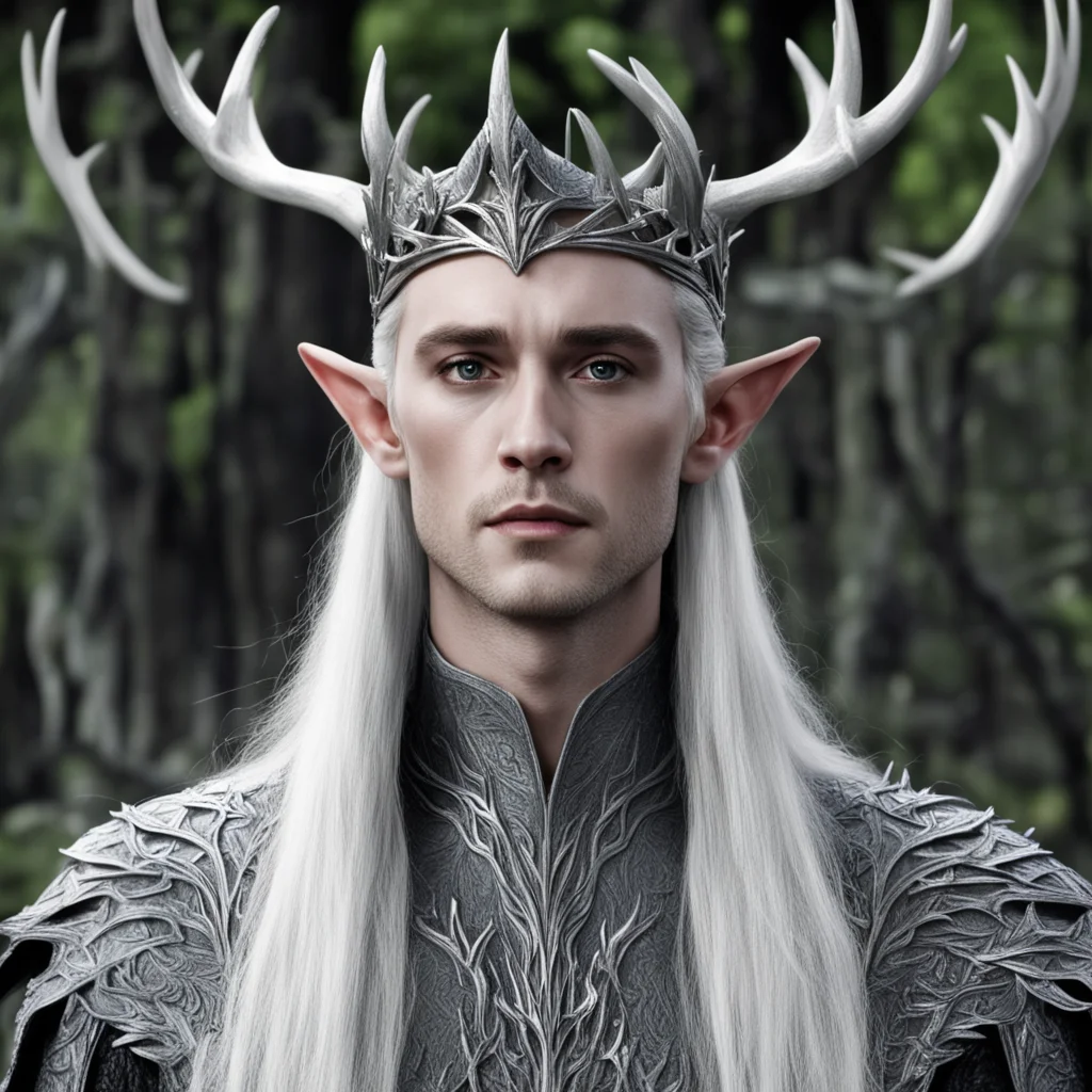 aithranduil wearing silver wood elf crown with elk graven into crown good looking trending fantastic 1