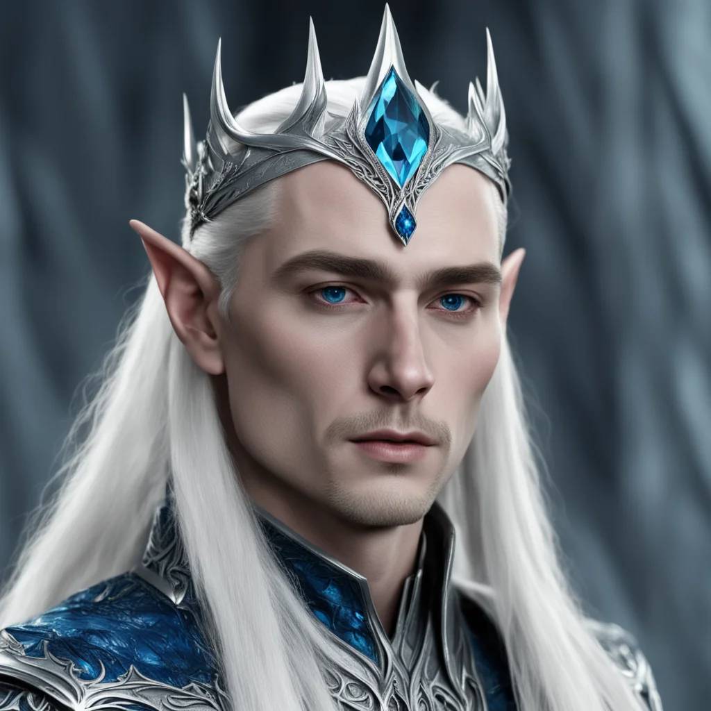 aithranduil wearing small silver circlet with blue diamond confident engaging wow artstation art 3