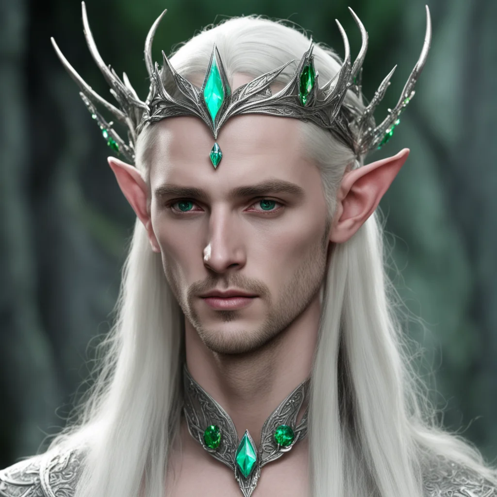 thranduil wearing small silver elven circlet with green diamond good looking trending fantastic 1
