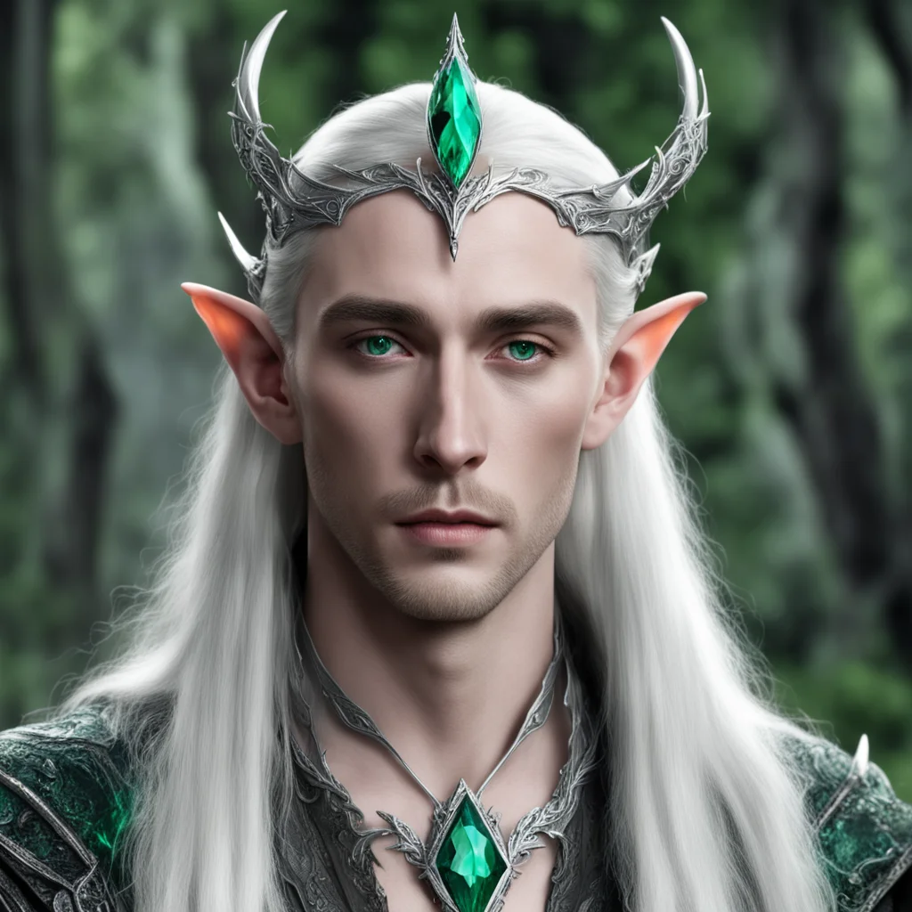 aithranduil wearing small silver elven circlet with green diamond