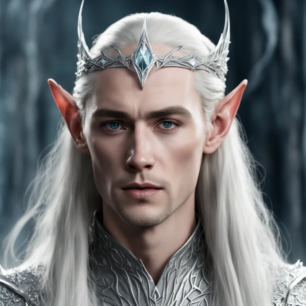 thranduil wearing thin silver elven circlet with large diamonds confident engaging wow artstation art 3