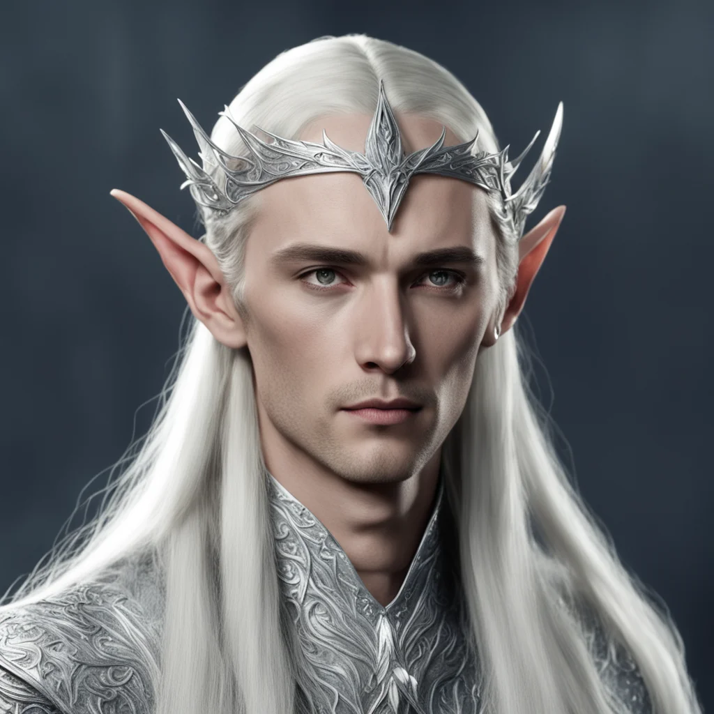 thranduil wearing thin silver elven circlet with large diamonds