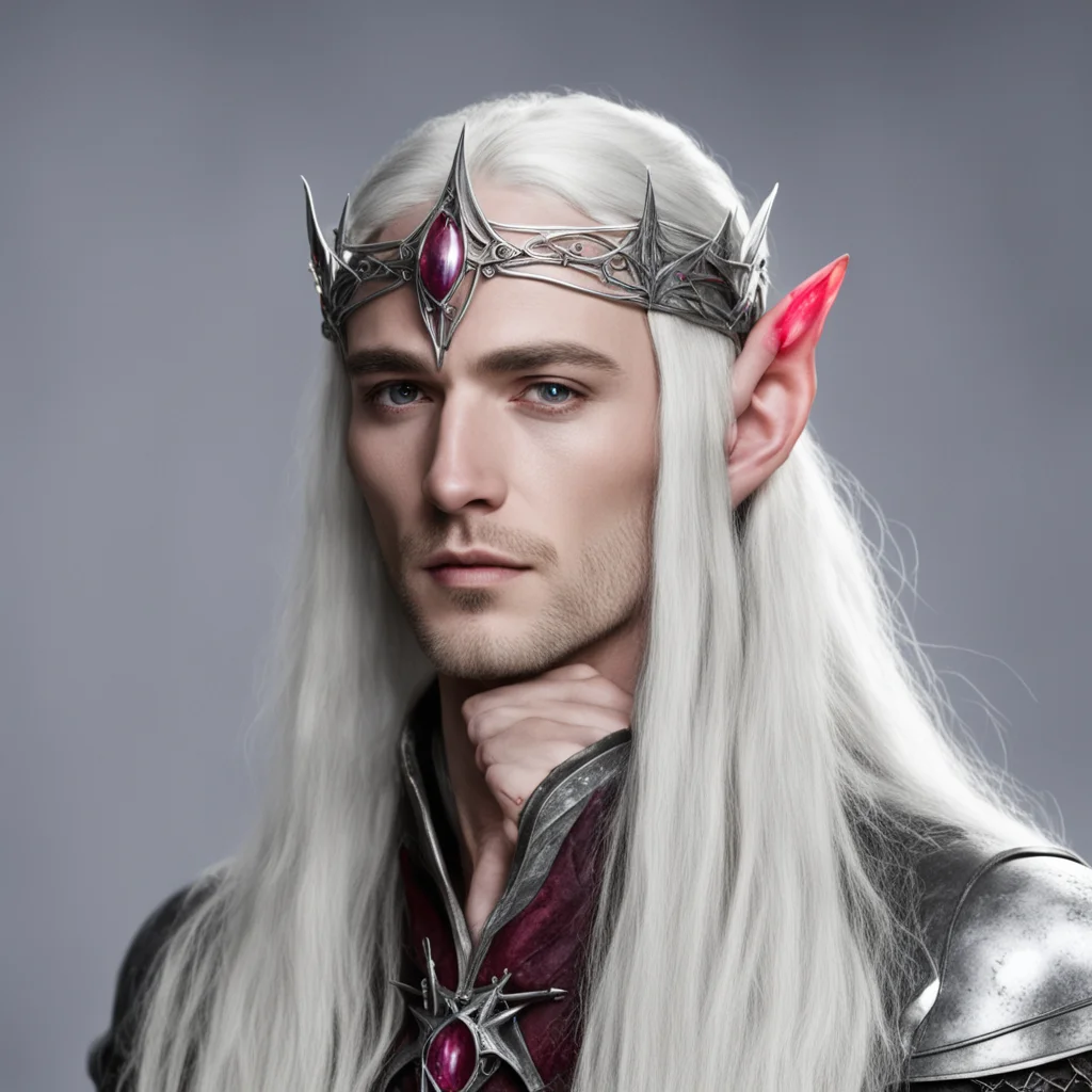aithranduil wearing thin silver elven circlet with star rubies good looking trending fantastic 1