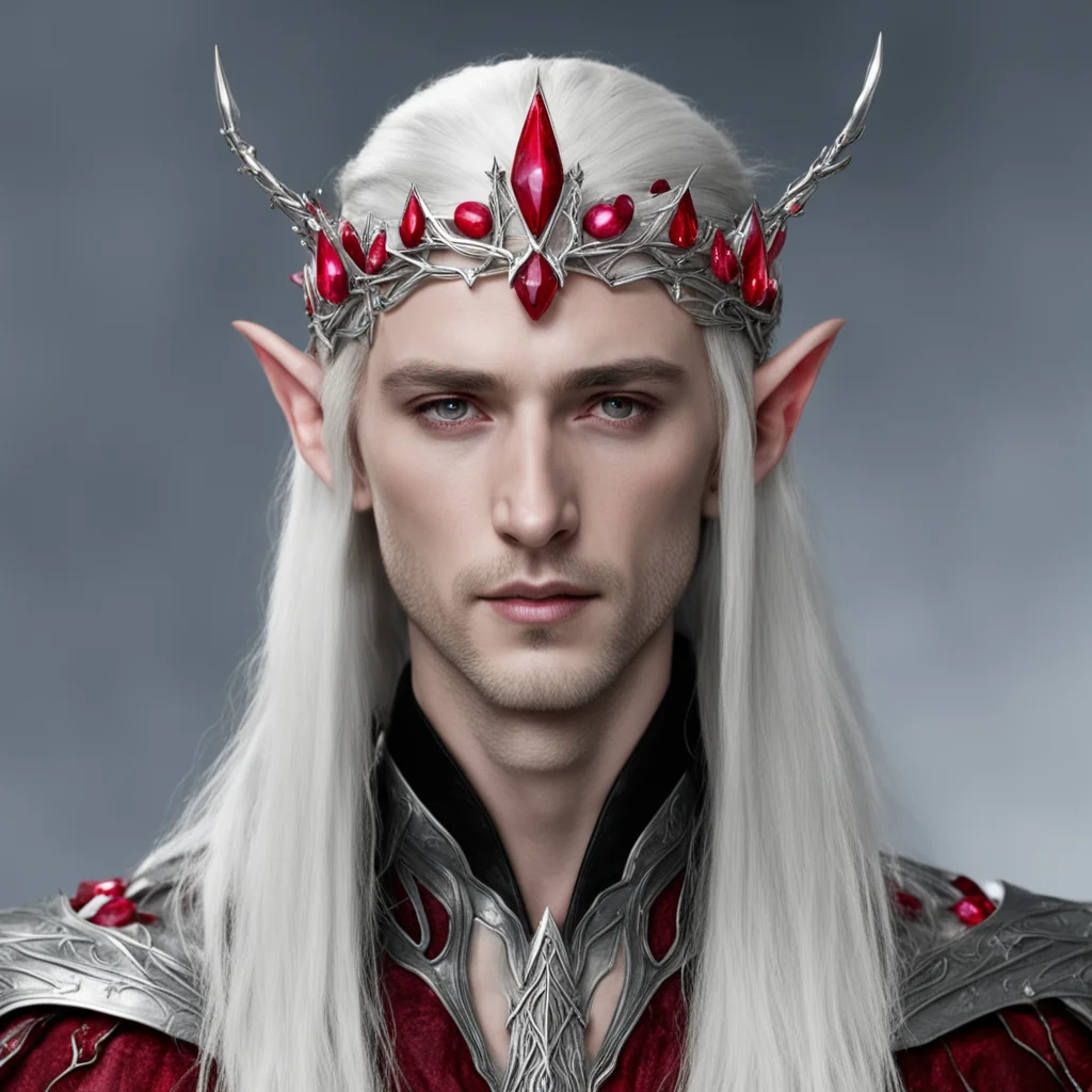 thranduil wearing thin silver elven circlet with star rubies