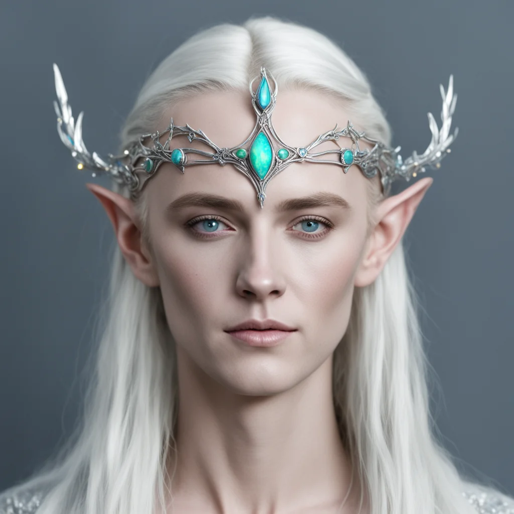 aithranduil wearing thin silver elvish circlet with white opals confident engaging wow artstation art 3