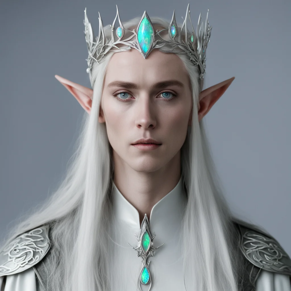 aithranduil wearing thin silver elvish circlet with white opals good looking trending fantastic 1