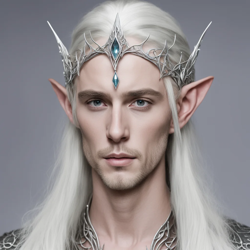 thranduil wearing thin silver wood elf circlet with white gems amazing awesome portrait 2