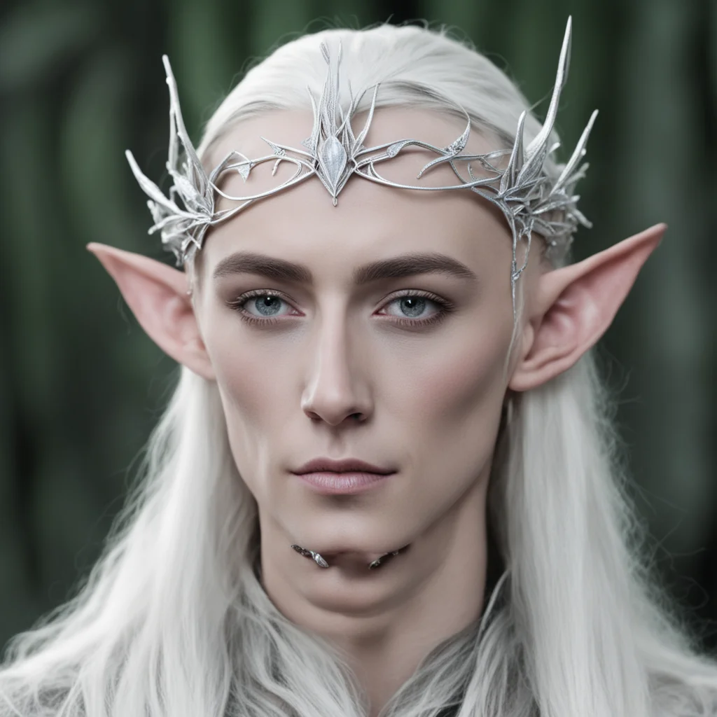 aithranduil wearing thin silver wood elf circlet with white gems good looking trending fantastic 1