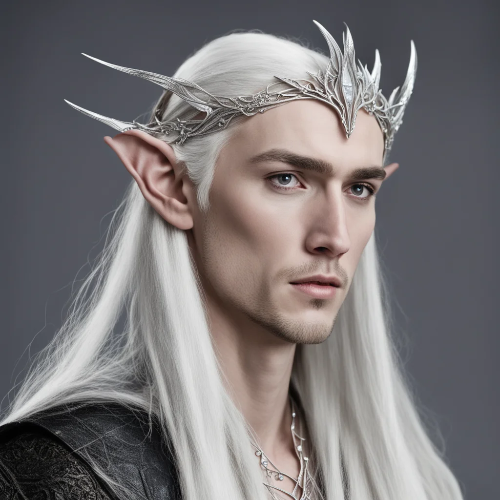 thranduil wearing thin silver wood elf circlet with white gems