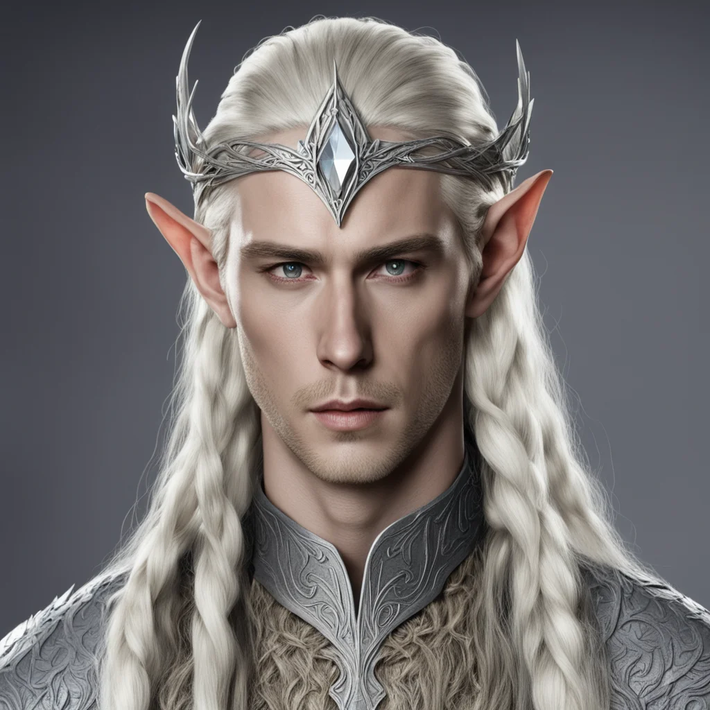 aithranduil with blond hair and braids wearing silver wood elf circlet with large center diamond amazing awesome portrait 2