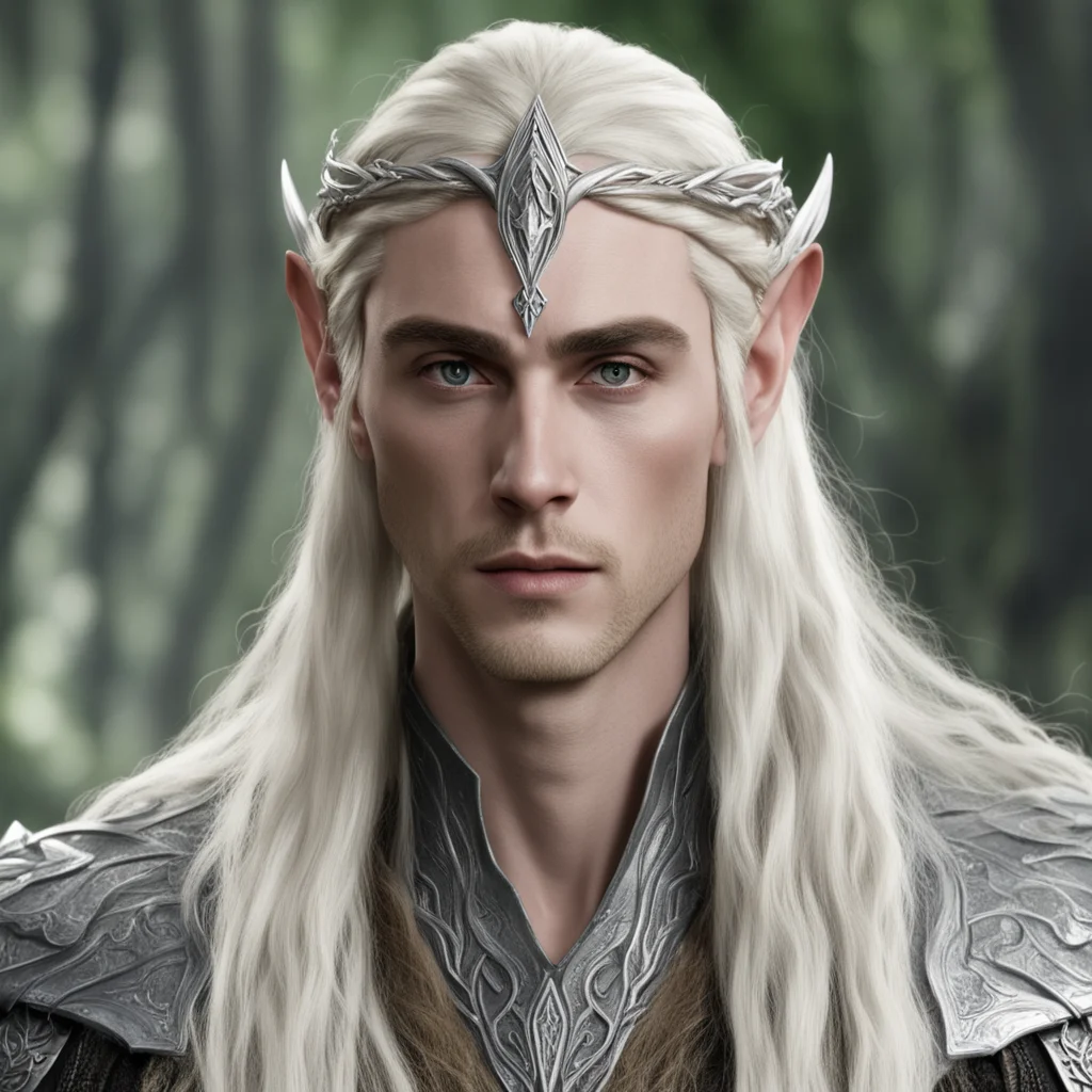 thranduil with blond hair and braids wearing silver wood elf circlet with large center diamond confident engaging wow artstation art 3