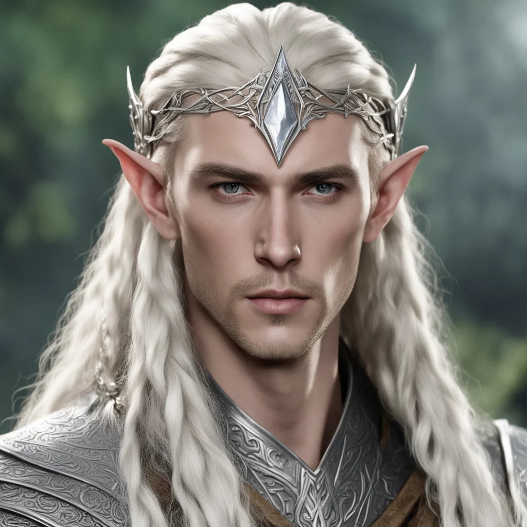 aithranduil with blond hair and braids wearing silver wood elf circlet with large center diamond good looking trending fantastic 1