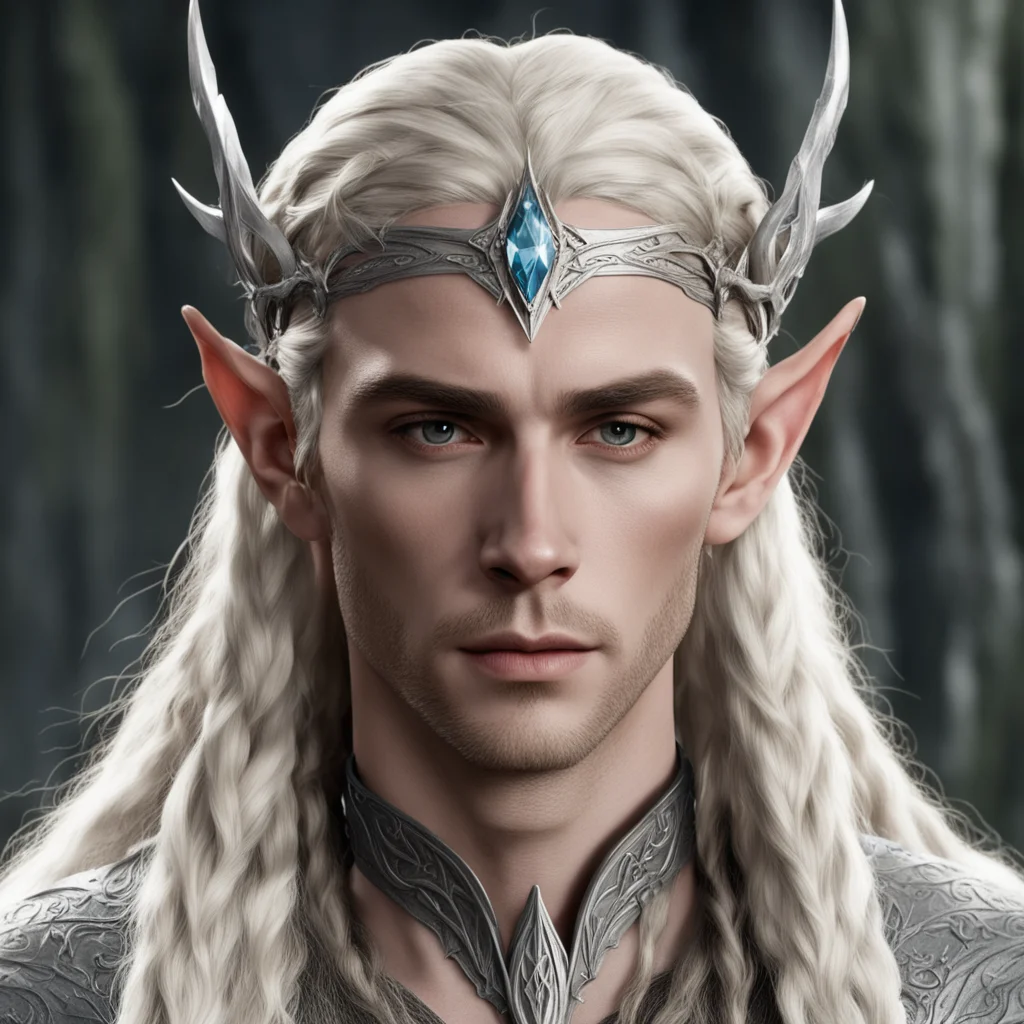 aithranduil with blond hair and braids wearing silver wood elf circlet with large center diamond