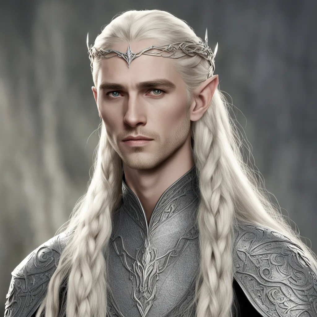 aithranduil with blond hair and braids wearing small silver elvish circlet with center diamond good looking trending fantastic 1