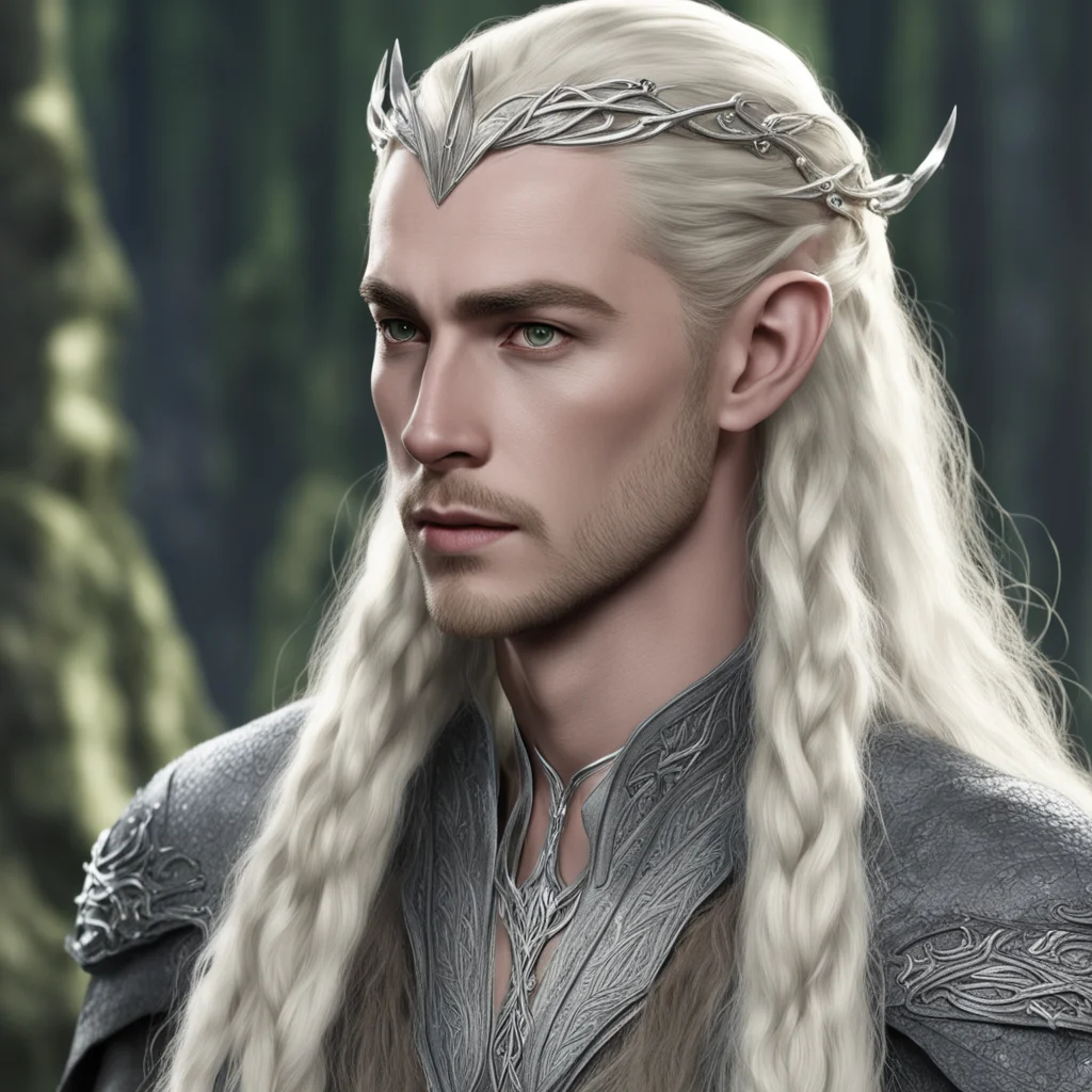 aithranduil with blond hair and braids wearing small silver elvish circlet with center diamond