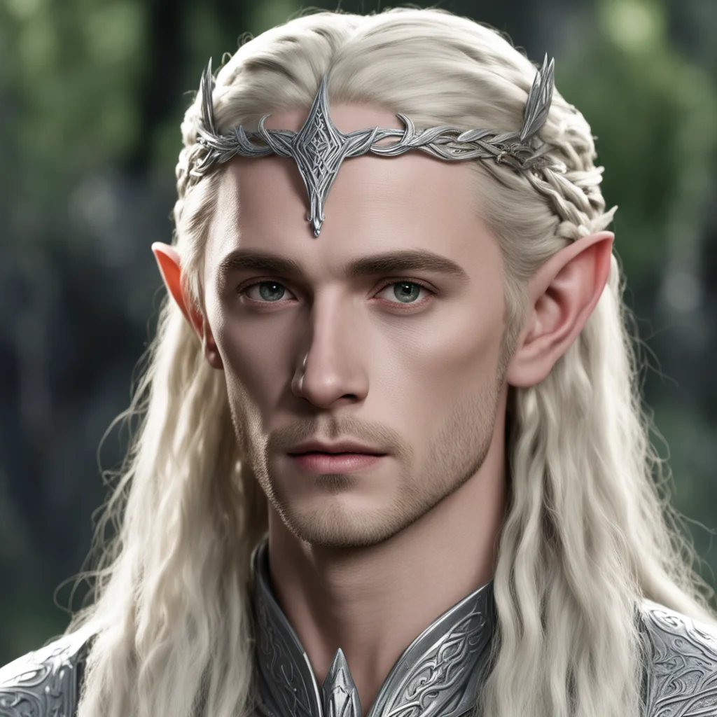 aithranduil with blond hair and braids wearing small silver elvish circlet with large center diamond amazing awesome portrait 2