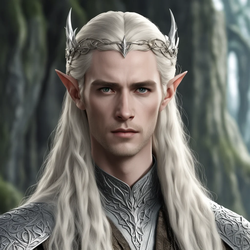 aithranduil with blond hair and braids wearing small silver elvish circlet with large center diamond confident engaging wow artstation art 3