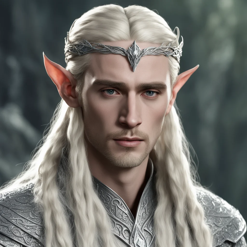 aithranduil with blond hair and braids wearing small silver elvish circlet with large center diamond good looking trending fantastic 1