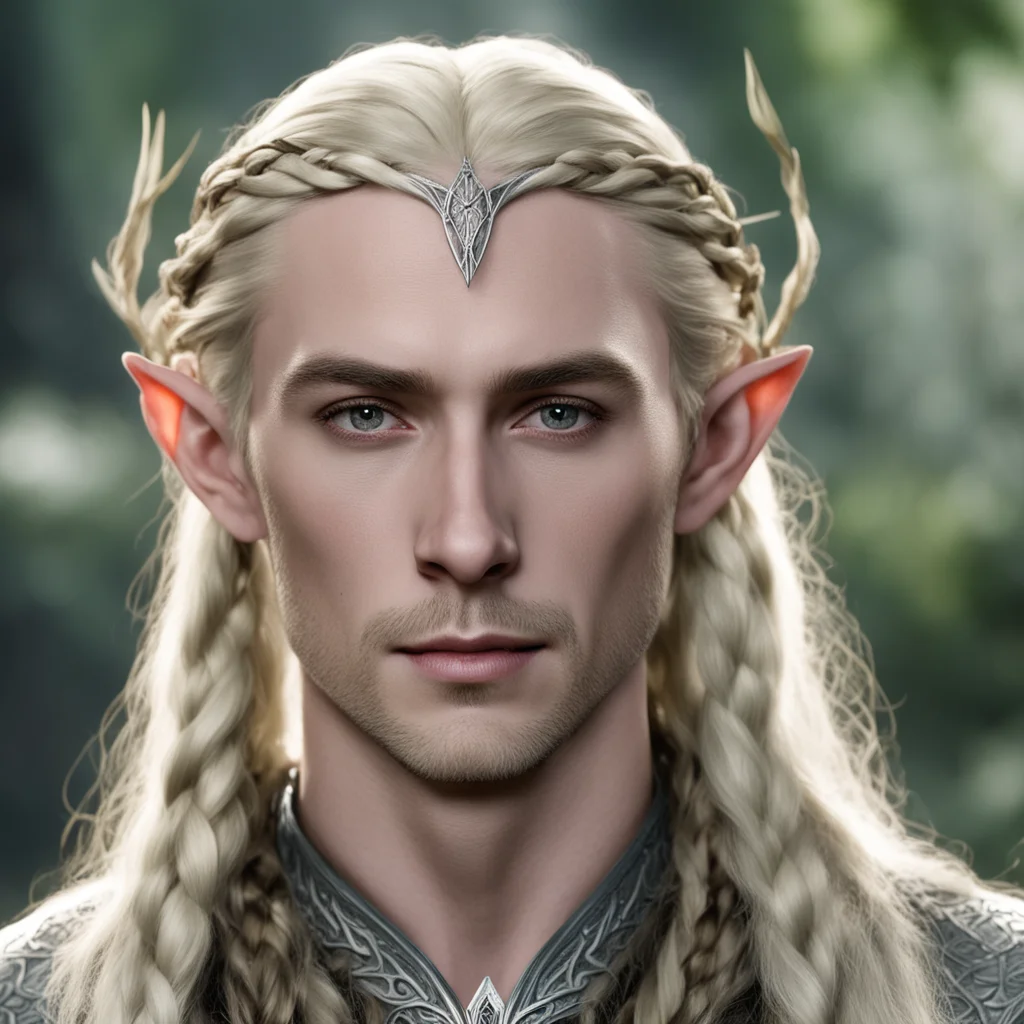 thranduil with blond hair and braids wearing small simple elvish circlet with center diamond amazing awesome portrait 2