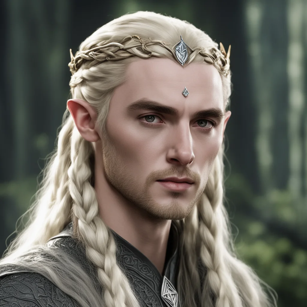 aithranduil with blond hair and braids wearing small simple elvish circlet with center diamond confident engaging wow artstation art 3