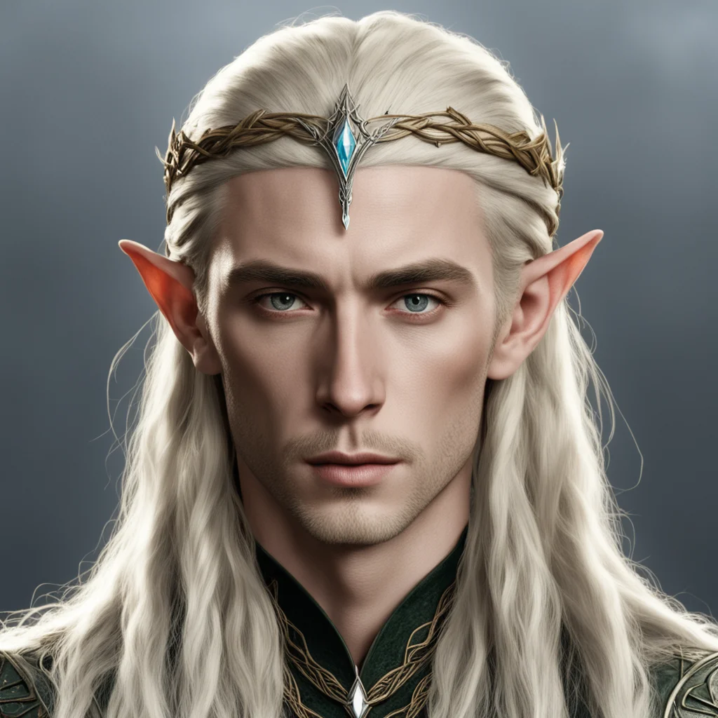 thranduil with blond hair and braids wearing small simple elvish circlet with center diamond
