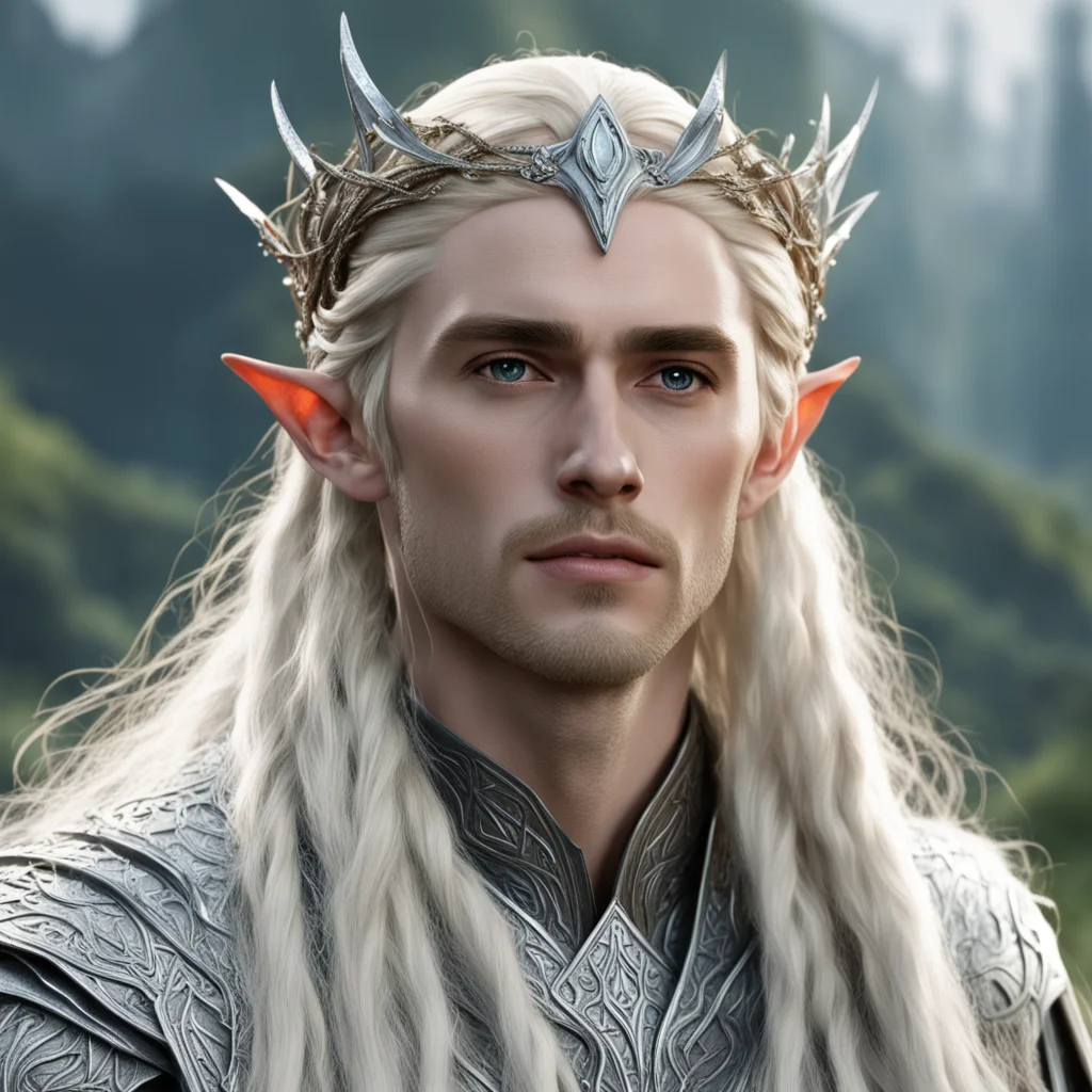 aithranduil with blond hair with braids wearing silver elven circlet encrusted with diamonds good looking trending fantastic 1