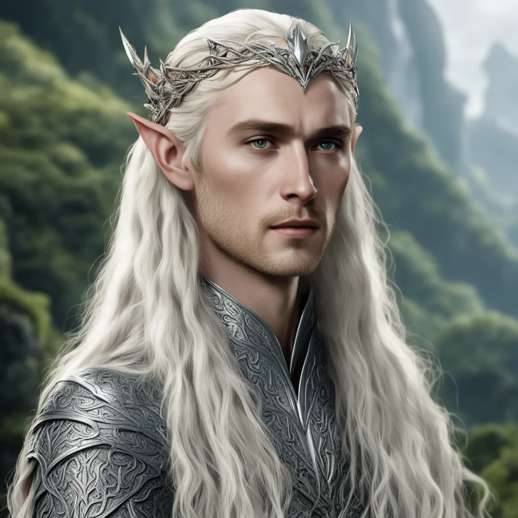 aithranduil with blond hair with braids wearing silver elven circlet encrusted with diamonds