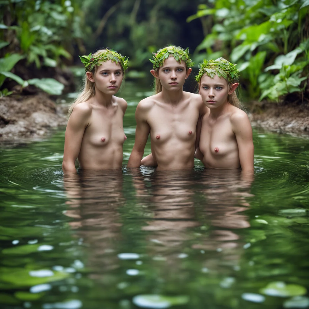 three elfs bathing in a large pond  amazing awesome portrait 2 good looking trending fantastic 1